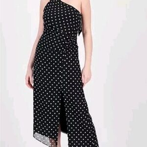 Elegant Black Polka Dot One-Shoulder Dress